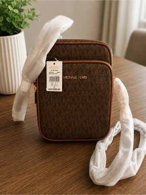 Michael Kors Brown Logo Jet Set Belt Bag with Gold Hardware
